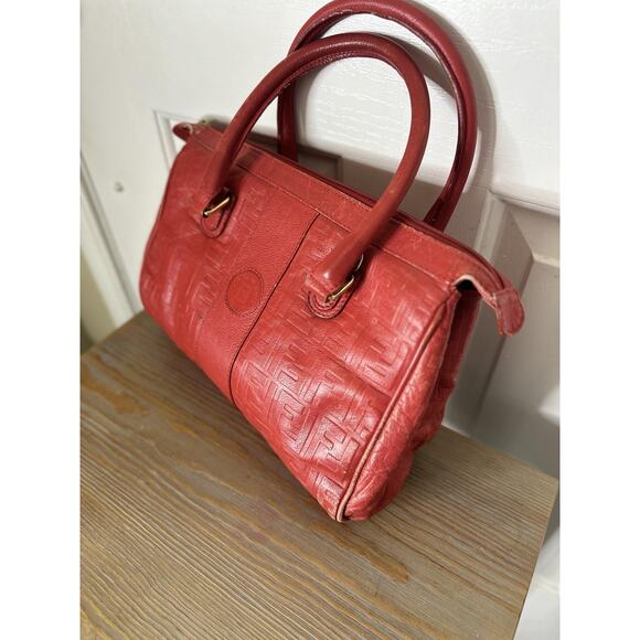 Vintage Fendi Handbag Womens Red Leather FF Logo Boston Satchel Made Italy 80s - Picture 7 of 16